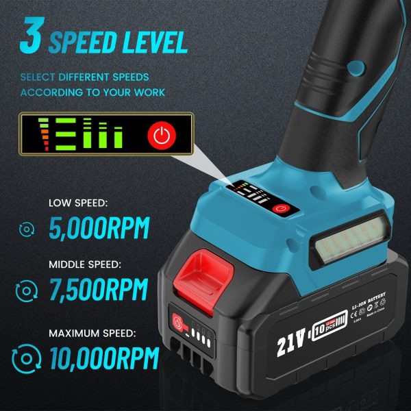 SEESII AG0200S Cordless Angle Grinder 4-1/2",  10,000RPM Brushless - Image 6