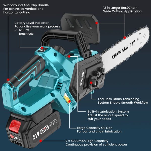 SeeSii M12 Ace Battery Chainsaw 12 Inch with 2*4000mAh Batteries - Image 4