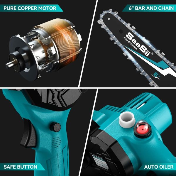 Seesii M6 Plus 6 inch Mini Chainsaw Cordless,2x2000mAh Battery Chainsaw - Image 8