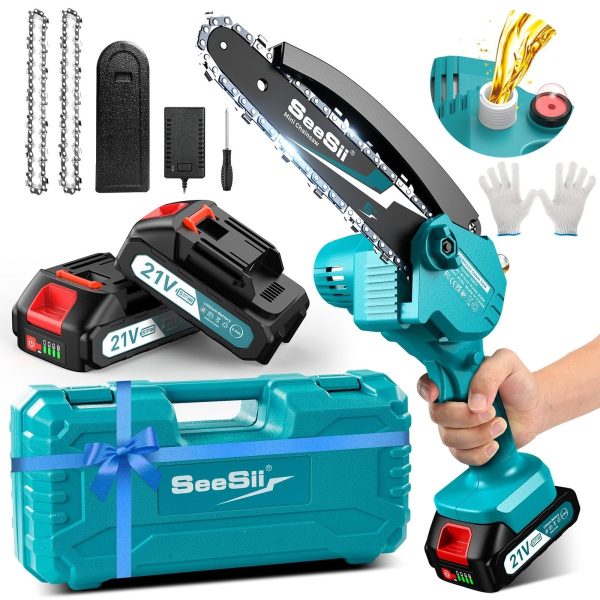 Seesii M6 Plus 6 inch Mini Chainsaw Cordless,2x2000mAh Battery Chainsaw - Image 3