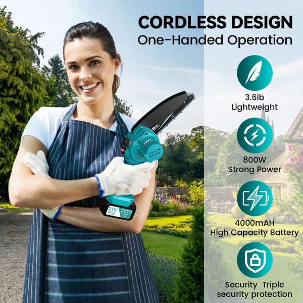SeeSii M6 Pro Mini Chainsaw 6 Inch Battery Powered with 2*4000mAh Batteries - Image 2