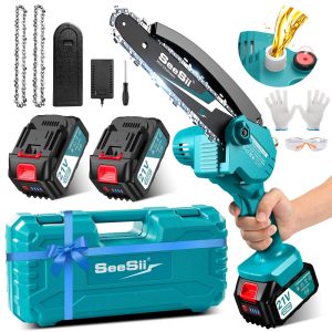 SeeSii M6 Pro Mini Chainsaw 6 Inch Battery Powered with 2*4000mAh Batteries