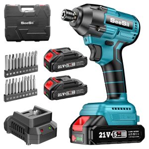 Seesii QH150 Impact Driver Kit, 21V Max Torque 1590In-lbs(180N.m) Cordless Impact Driver Set with Two 2.0Ah Battery, 1/4" Hex Chuck Power Impact Drill