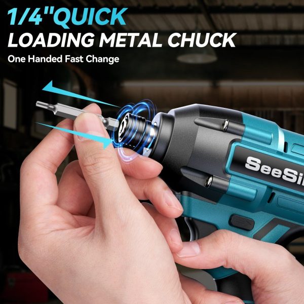Seesii QH150 Impact Driver Kit, 21V Max Torque 1590In-lbs(180N.m) Cordless Impact Driver Set with Two 2.0Ah Battery, 1/4" Hex Chuck Power Impact Drill - Image 7