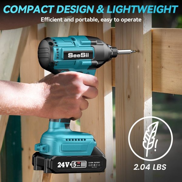 Seesii QH150 Impact Driver Kit, 21V Max Torque 1590In-lbs(180N.m) Cordless Impact Driver Set with Two 2.0Ah Battery, 1/4" Hex Chuck Power Impact Drill - Image 9