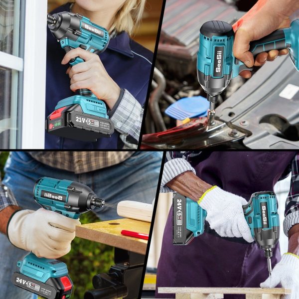 Seesii QH150 Impact Driver Kit, 21V Max Torque 1590In-lbs(180N.m) Cordless Impact Driver Set with Two 2.0Ah Battery, 1/4" Hex Chuck Power Impact Drill - Image 3