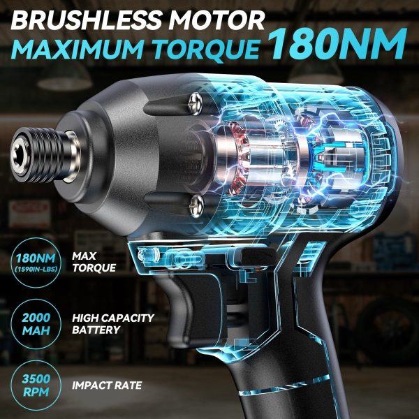 Seesii QH150 Impact Driver Kit, 21V Max Torque 1590In-lbs(180N.m) Cordless Impact Driver Set with Two 2.0Ah Battery, 1/4" Hex Chuck Power Impact Drill - Image 4