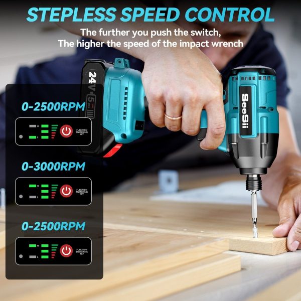 Seesii QH150 Impact Driver Kit, 21V Max Torque 1590In-lbs(180N.m) Cordless Impact Driver Set with Two 2.0Ah Battery, 1/4" Hex Chuck Power Impact Drill - Image 8