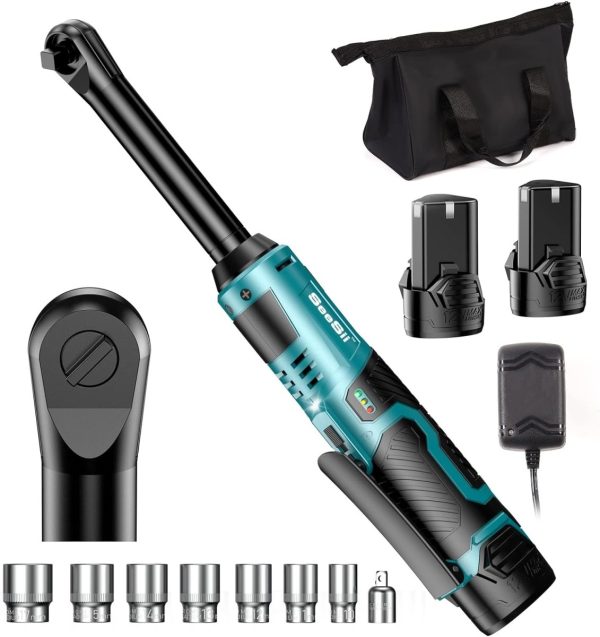 Seesii RT800L 3/8" Cordless Ratchet Wrench, 6" Long Neck, 220RPM