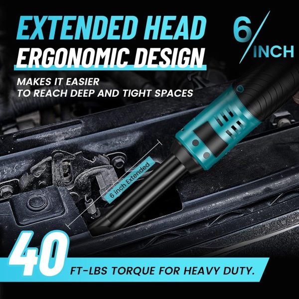 Seesii RT800L 3/8" Cordless Ratchet Wrench, 6" Long Neck, 220RPM - Image 2
