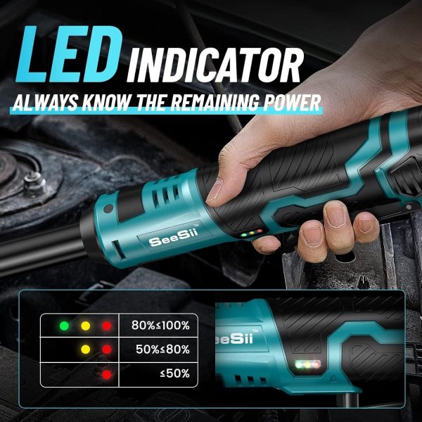 Seesii RT800L 3/8" Cordless Ratchet Wrench, 6" Long Neck, 220RPM - Image 7