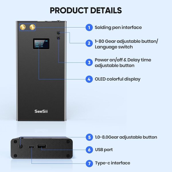 Seesii SE-203 11000mAh Spot Welder 80 Gears Adjustable with LCD Screen - Image 8
