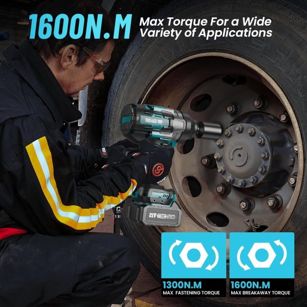 Seesii WH1000 3/4‘’ 1600N.m Cordless Impact Wrench, 5.0Ah Battery, Brushless Motor, LED Light, 24x7 Customer Support - Image 7