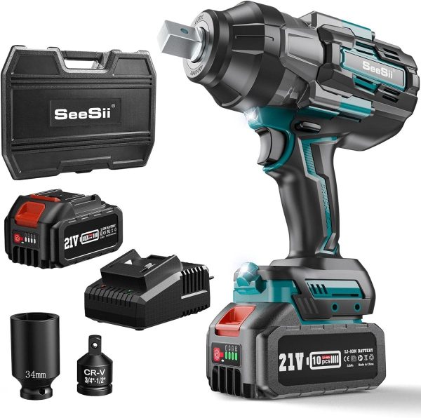 Seesii WH1000 3/4‘’ 1600N.m Cordless Impact Wrench, 5.0Ah Battery, Brushless Motor, LED Light, 24x7 Customer Support - Image 6