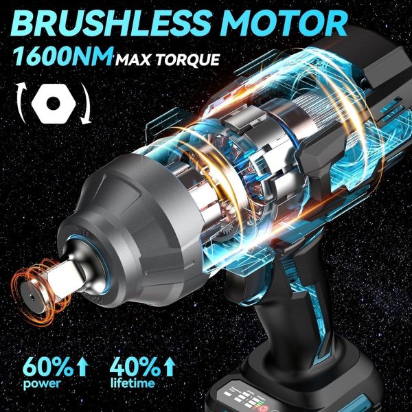 Seesii WH1000 3/4‘’ 1600N.m Cordless Impact Wrench, 5.0Ah Battery, Brushless Motor, LED Light, 24x7 Customer Support - Image 8