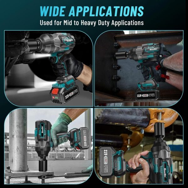Seesii WH1000 3/4‘’ 1600N.m Cordless Impact Wrench, 5.0Ah Battery, Brushless Motor, LED Light, 24x7 Customer Support - Image 5