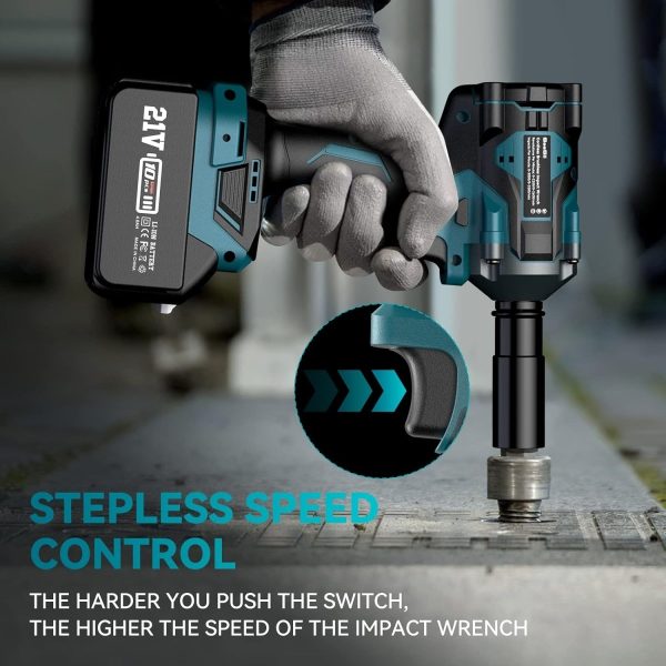 Seesii WH450 3/8" Cordless Impact Wrench, 330Ft-lbs(450N.m), 4.0Ah Battery, 4 Sockets - Image 6