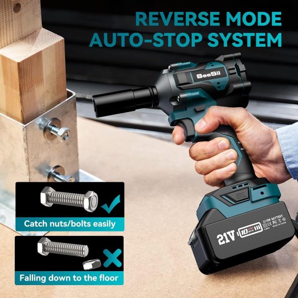 Seesii WH450 3/8" Cordless Impact Wrench, 330Ft-lbs(450N.m), 4.0Ah Battery, 4 Sockets - Image 7