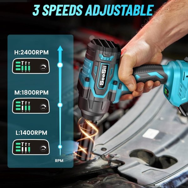 Seesii WH760 Cordless Impact Wrench- 1000Nm (738ft-lbs) 2*4.0AH Battery - Image 6