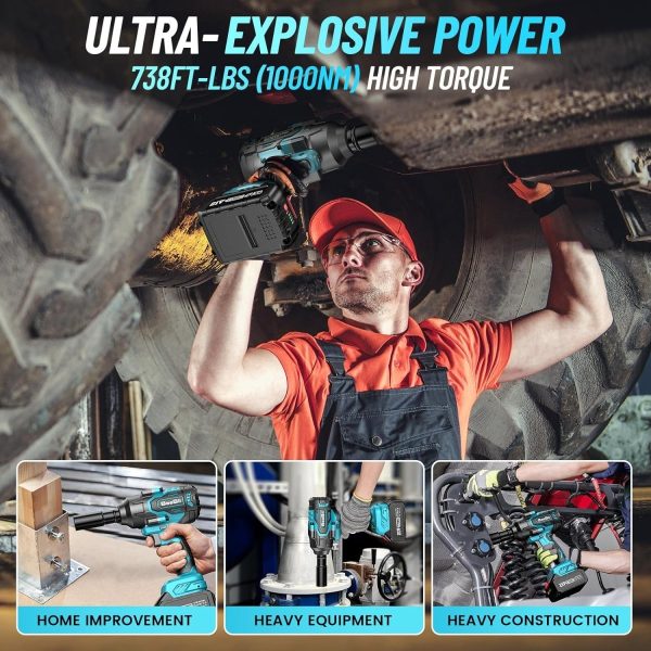 Seesii WH760 Cordless Impact Wrench- 1000Nm (738ft-lbs) 2*4.0AH Battery - Image 4