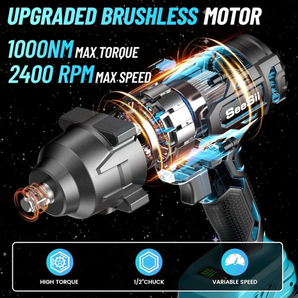 Seesii WH760 Cordless Impact Wrench- 1000Nm (738ft-lbs) 2*4.0AH Battery - Image 5